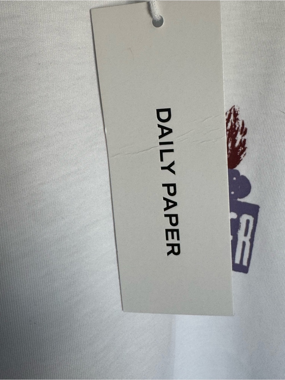 Daily Paper White Tee with Small Purple & Red Chest Graphic